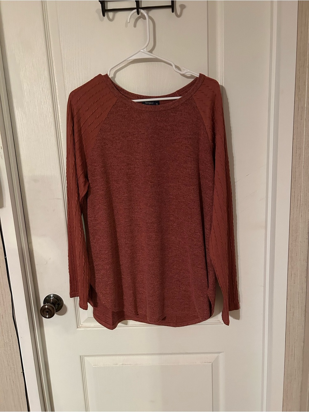 Long-Sleeve Knit Top in Rust Red